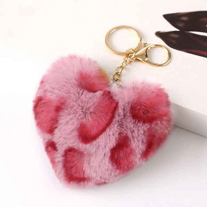 New Animal Print Plush Peach Heart Keychain