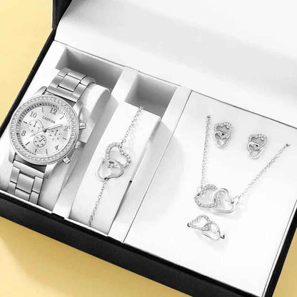 Women's Luxury Fashion Rhinestone Wristwatch Jewelry Set