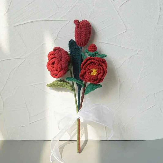 Artificial Hand-Knitted Tulip Rose Crochet Flower