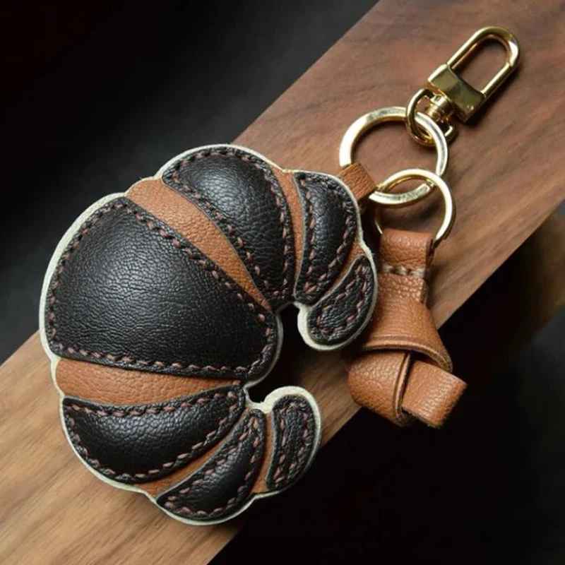 Handmade Leather Croissant Keychain