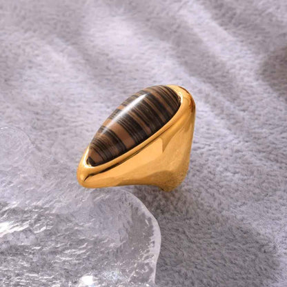 Natural Wood Grain Stone Vintage Droplet Ring