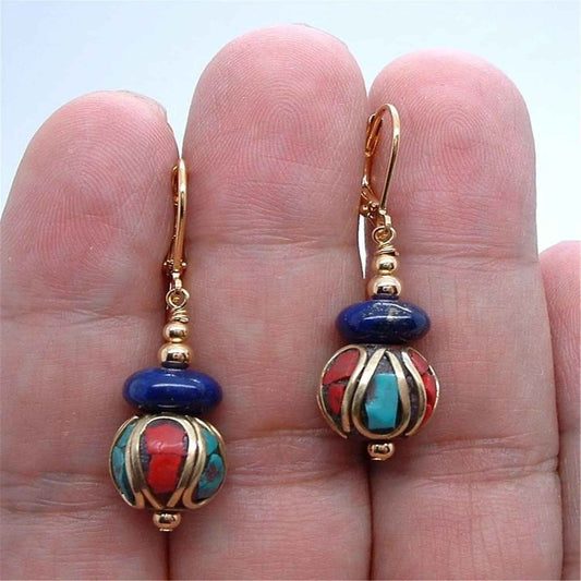 Dangling Handmade Blue Lapis Lazuli Gold Earrings