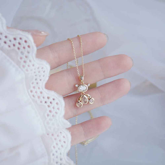 Exquisite Gold Elegant Zircon Bear Necklace