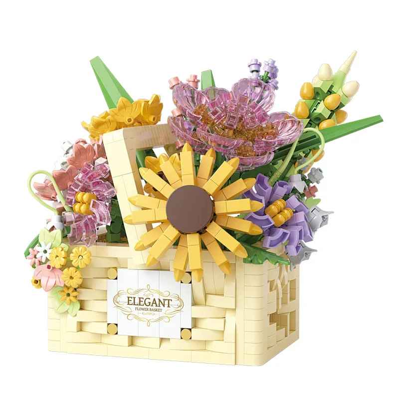 1263pcs Creative Flower Basket Building Blocks