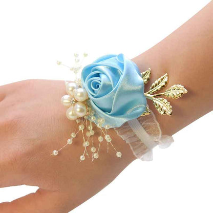 Bridesmaid Satin Wrist Rose Flowers Corsage Bracelet