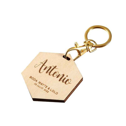 Personalized Engraved Hexagon Wood Key Chain