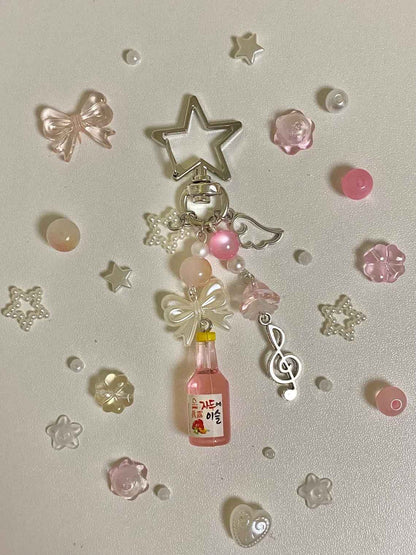 Aesthetic Y2K Beaded Pink Strawberry Music Keychain