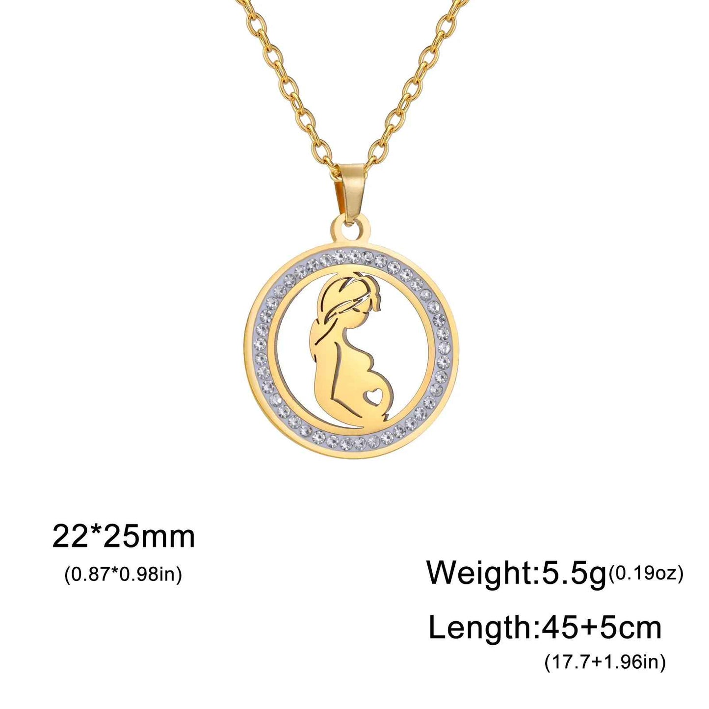 Mom & Baby Round Pendant Zircon Chain Necklace