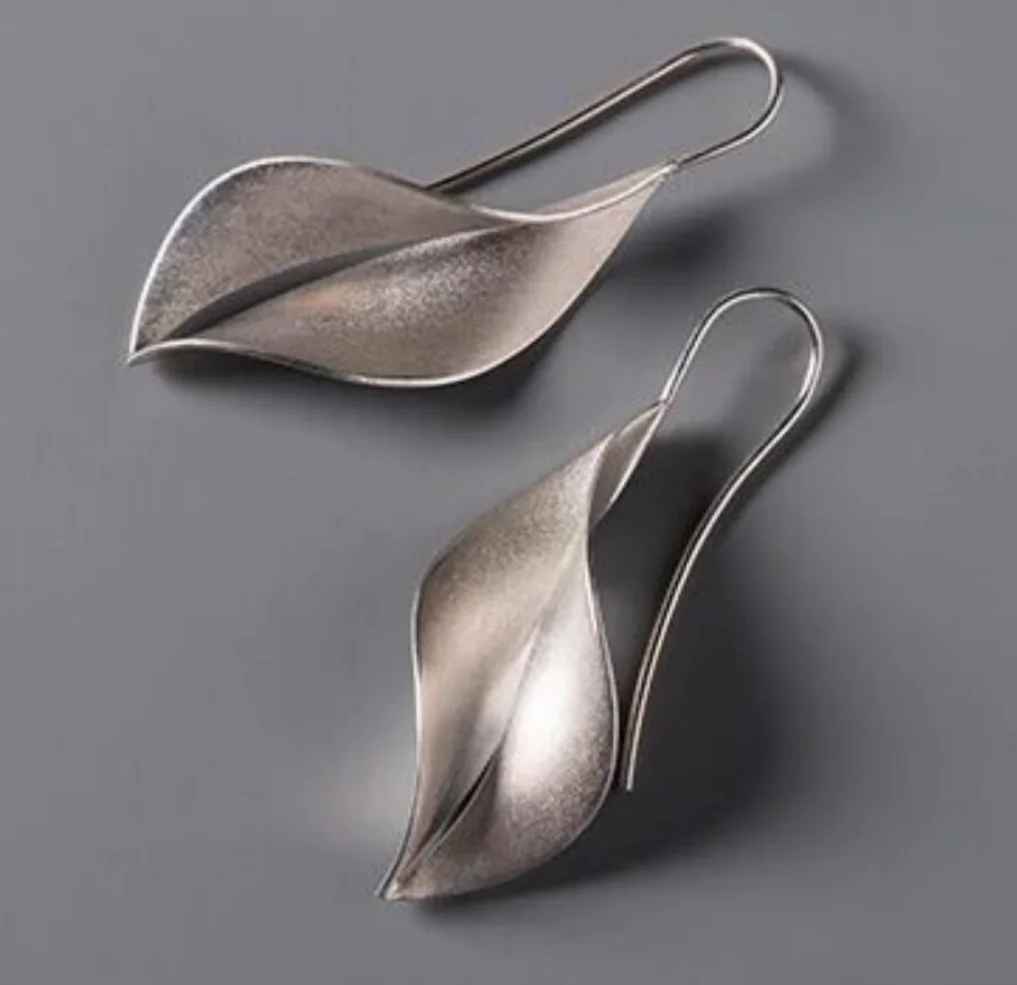 Retro Silver Color Leaf Shape Hook Earrings