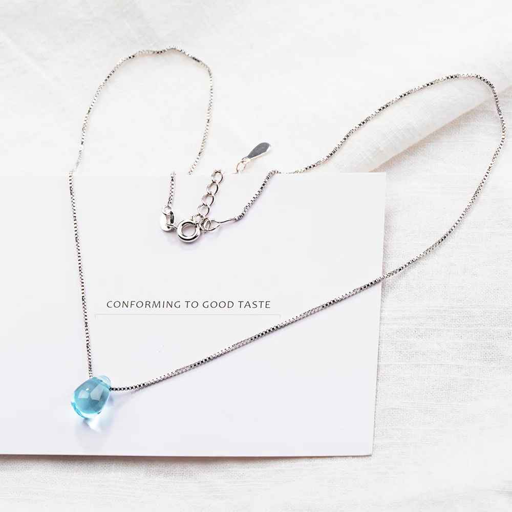 Blue Lucky Crystal Sterling Silver Pendant Necklace