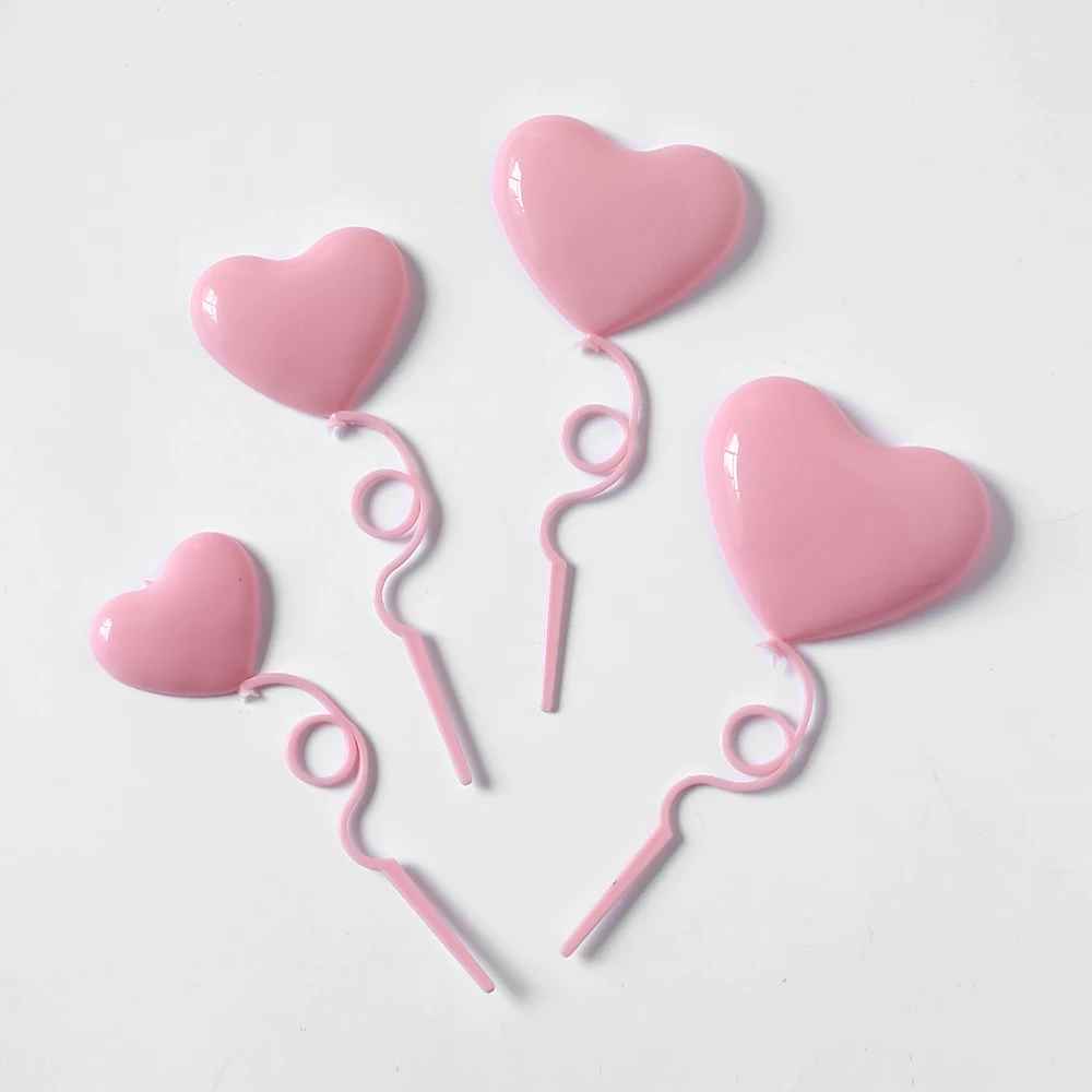 4Pcs/Set Mix Size Heart Balloons Cake Toppers – Valentine’s Day Party Supplies, Wedding Cake Dessert Decorations