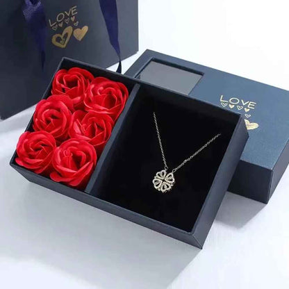 Lucky Four-leaf Clover Necklace with Rose Gift Box