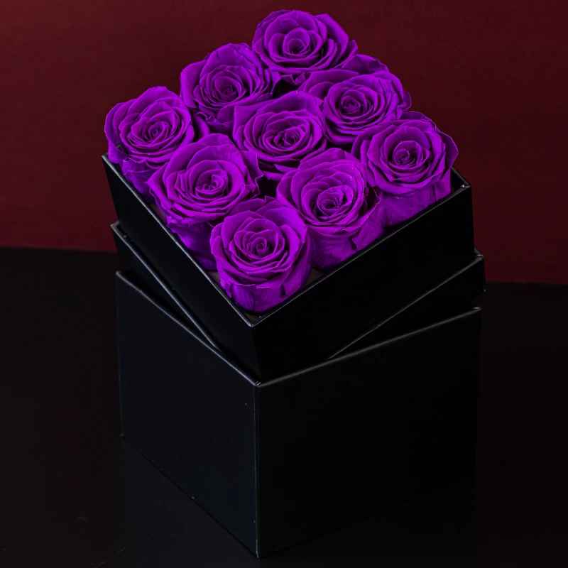 9pcs Artificial Eternal Roses with Black Square Gift Box