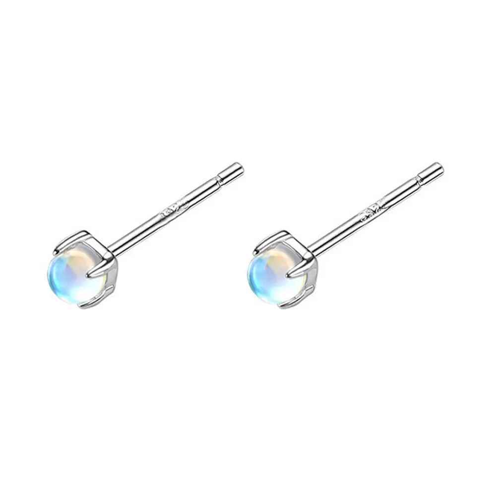 Sterling Silver Round Moonstone Crystal Stud Earrings