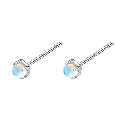 Sterling Silver Round Moonstone Crystal Stud Earrings