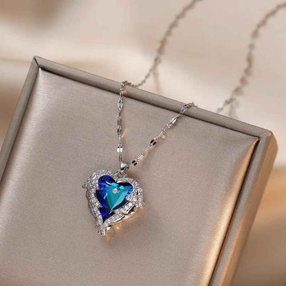 Colorful Blue Heart of the Ocean Pendant Necklace