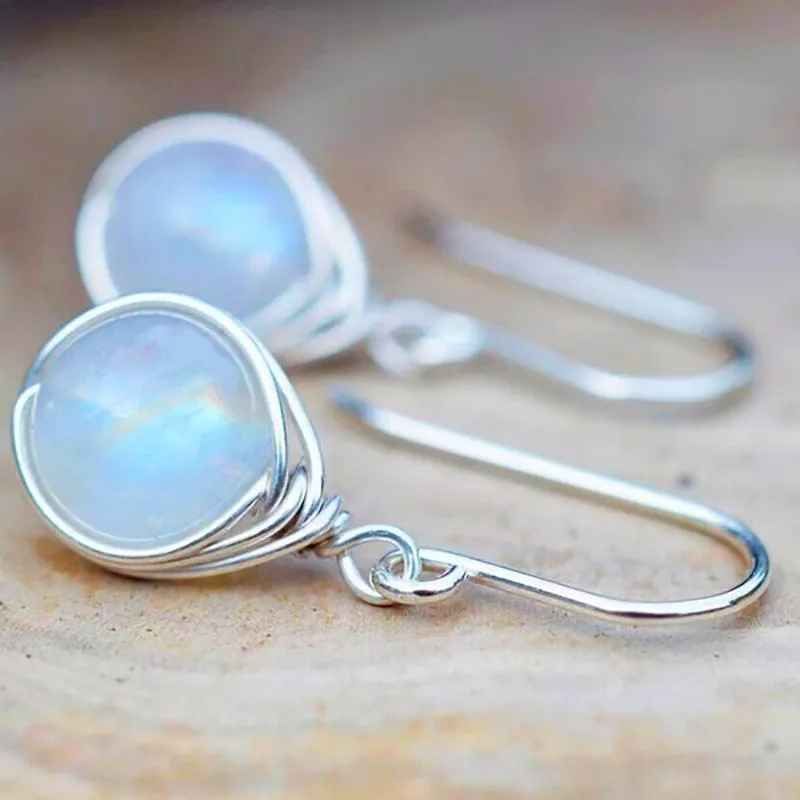 Dainty Female White Moonstone Drop Earrings