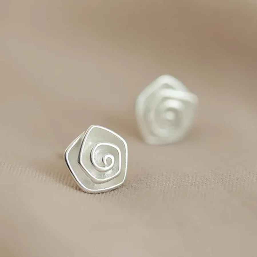 White Color Rose Flower Stud Earrings