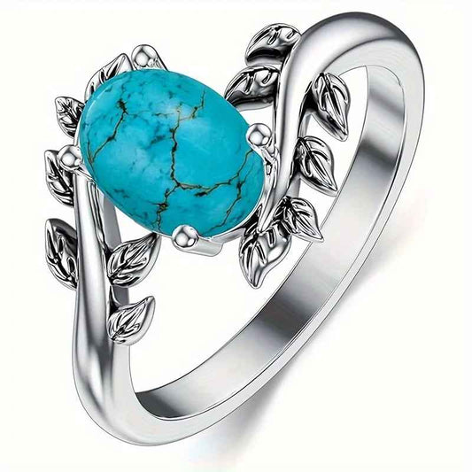 Retro Bohemian Silver Color Turquoise Branch Ring