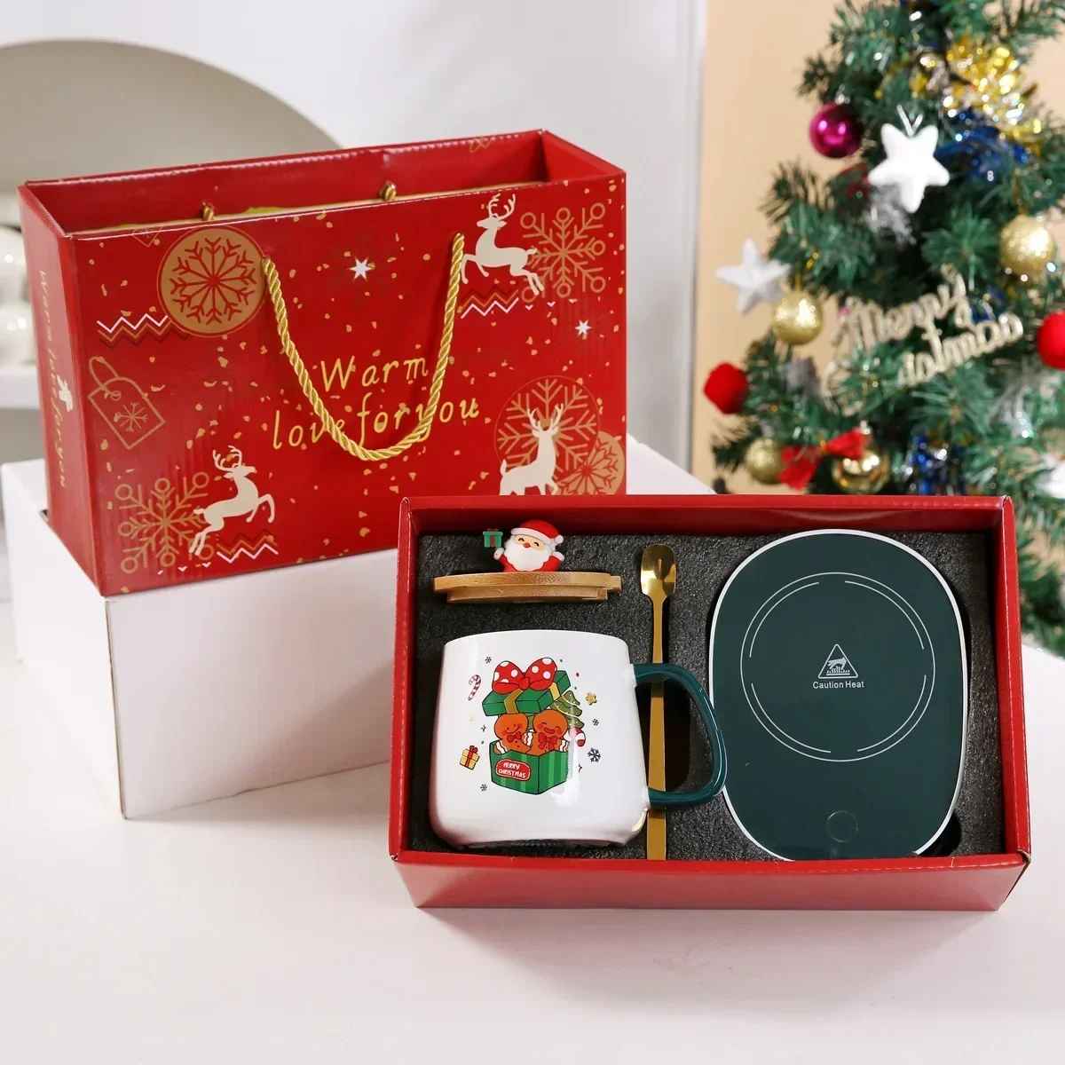 Christmas Warm Ceramic Mug with Lid Christmas Gift Set