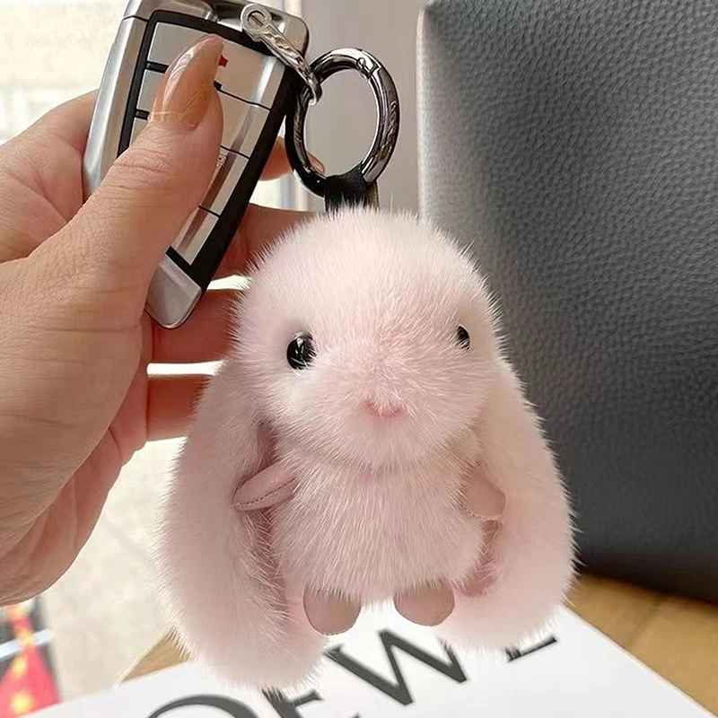 Bunny Stuffed Animal Plush Toy Rabbit Fur Keychain