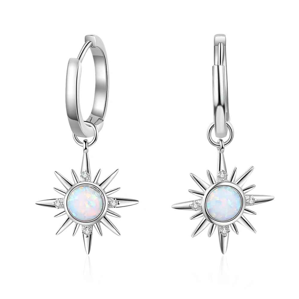 Opal Silver Color Sun Hoop Earrings