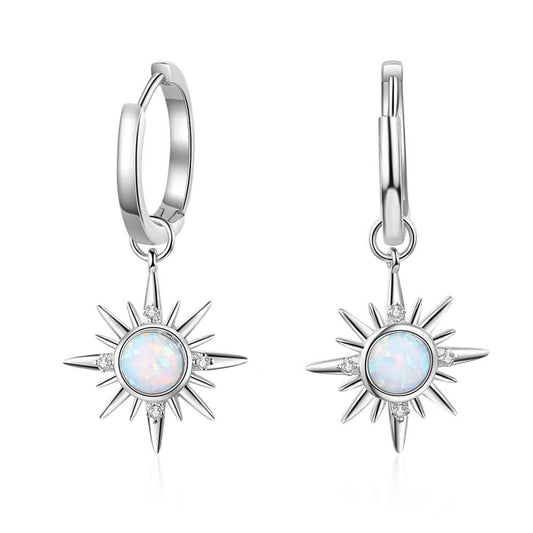 Opal Silver Color Sun Hoop Earrings