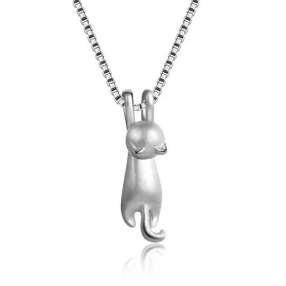 925 Sterling Silver Cute Kitty Clavicle Chain Pendant Cat Necklace