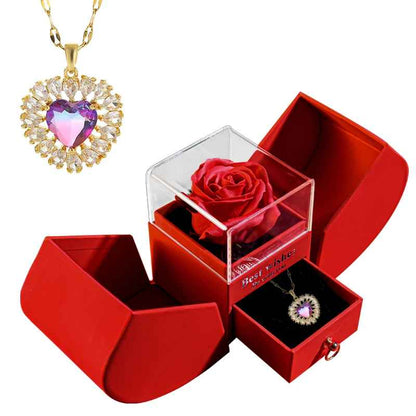 Romantic Eternal Rose Gift Box with Brilliant Gem Necklace