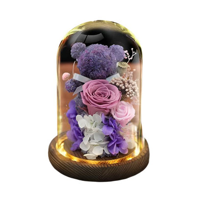 Eternal Artificial Preserved Bear Rose Flower with Lights