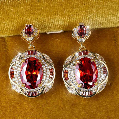 Luxury Crystal Big Red Zircon Stone Stud Earrings