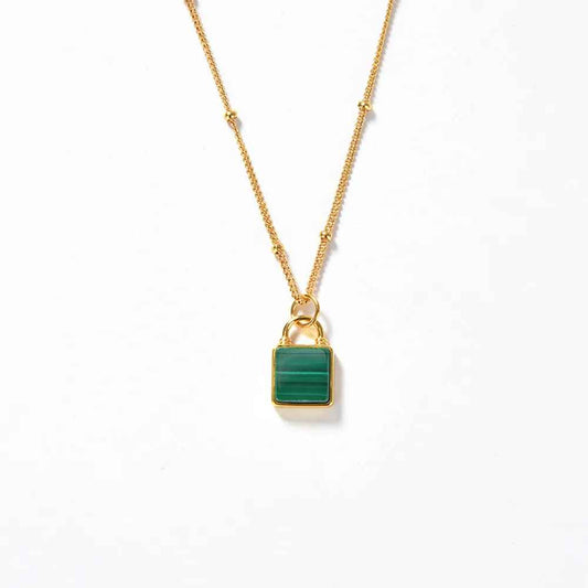 18K Gold Plated Natural Green Malachite Handbag Chain Pendant Necklace