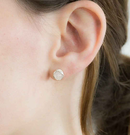 Small Round Boho Cute Moonstone Stud Earrings