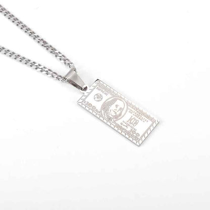 100 Dollar Bill Design Stainless Steel Necklace