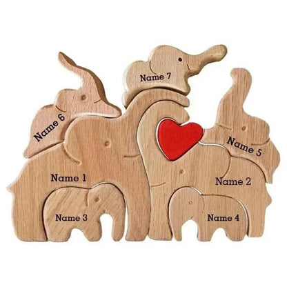 Wooden Custom Family Name Elephant Puzzle Decor