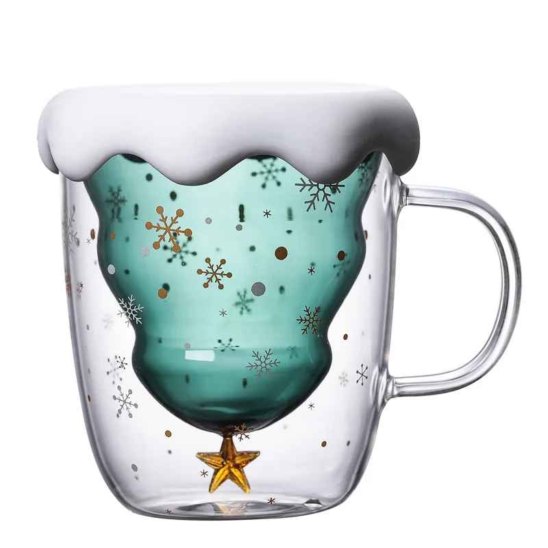 300mL Christmas Tree Heat-Resistant Double Wall Glass Mug