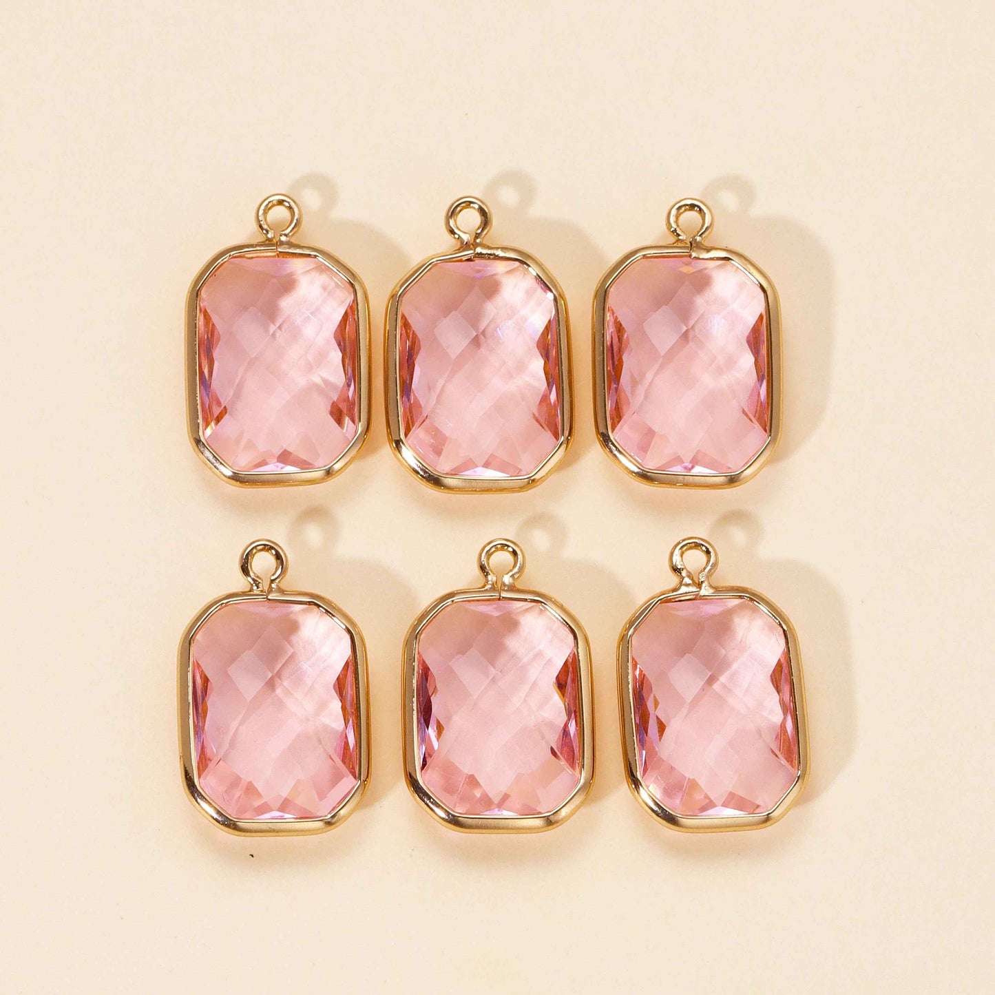 6Pcs Color Crystal Charm Square Shape Glass Pendants