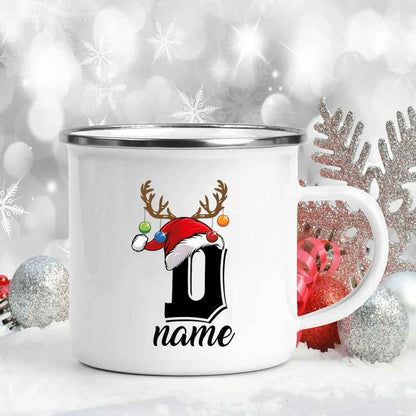 Personalized Christmas Enamel Antler Design Mugs