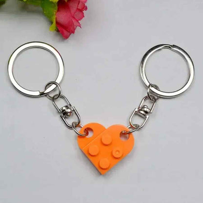 1Pair Cute Love Heart Building Block Couple Keychain