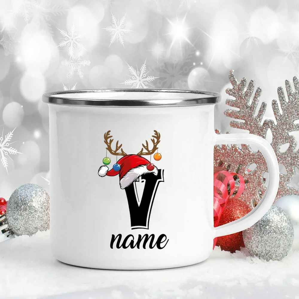 Personalized Christmas Enamel Antler Design Mugs