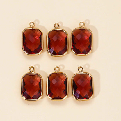 6Pcs Color Crystal Charm Square Shape Glass Pendants