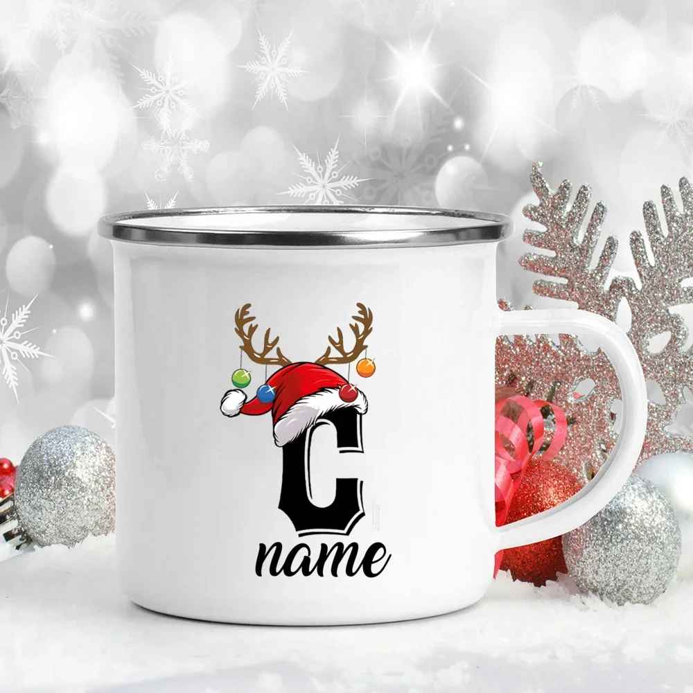 Personalized Christmas Enamel Antler Design Mugs