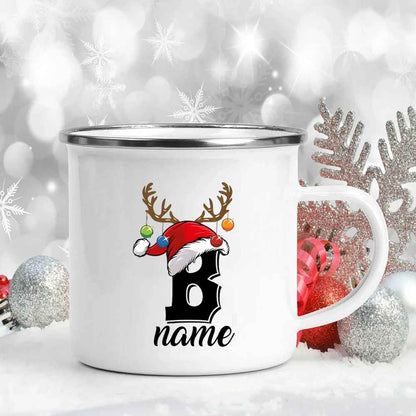 Personalized Christmas Enamel Antler Design Mugs