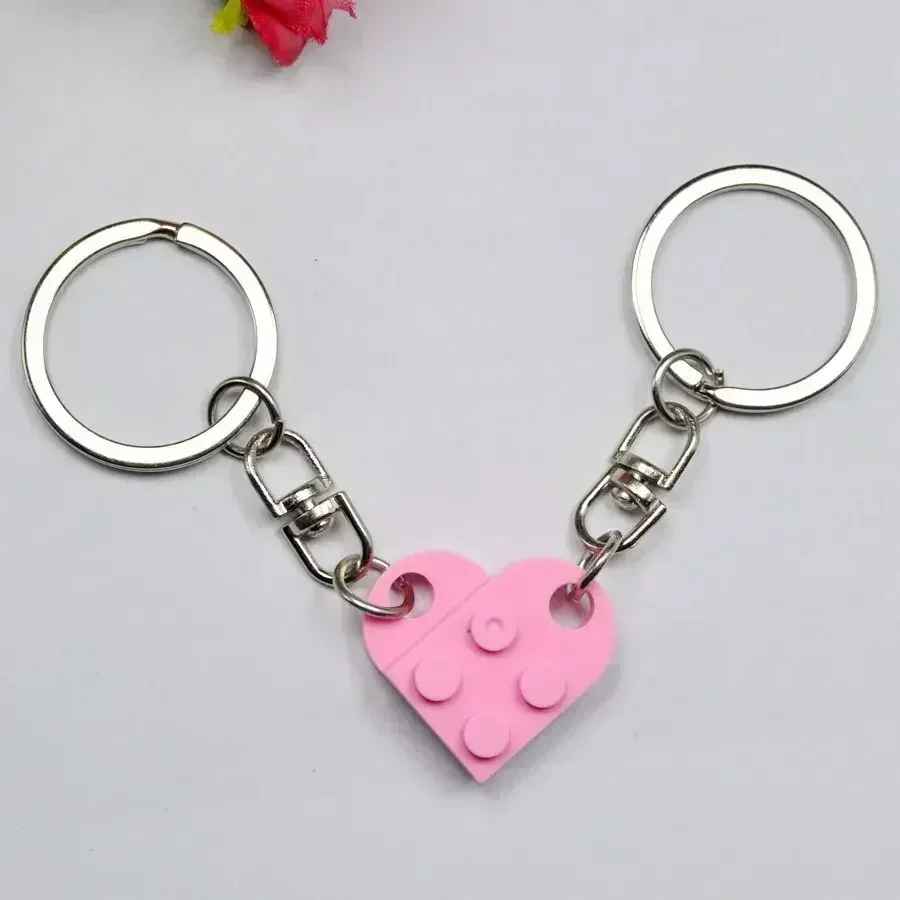 1Pair Cute Love Heart Building Block Couple Keychain