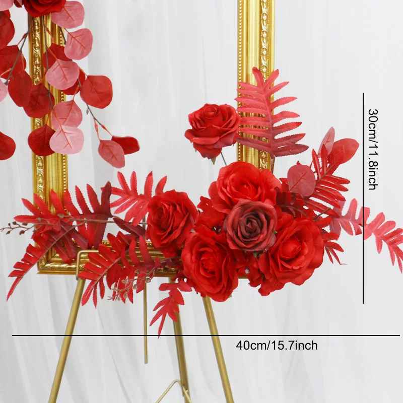 Luxury 5D Red Floral Arrangement with Heart-Shaped Frame Wedding Backdrop Decor