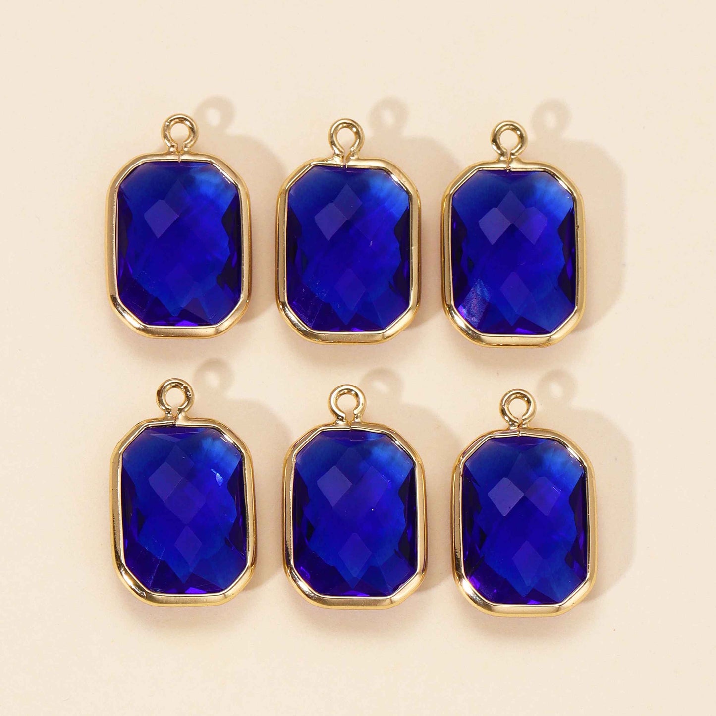 6Pcs Color Crystal Charm Square Shape Glass Pendants