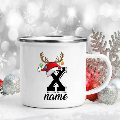 Personalized Christmas Enamel Antler Design Mugs