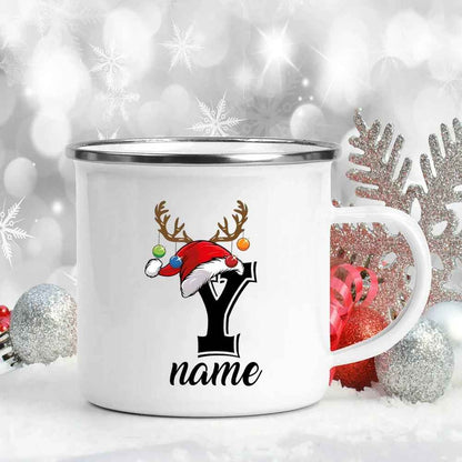 Personalized Christmas Enamel Antler Design Mugs