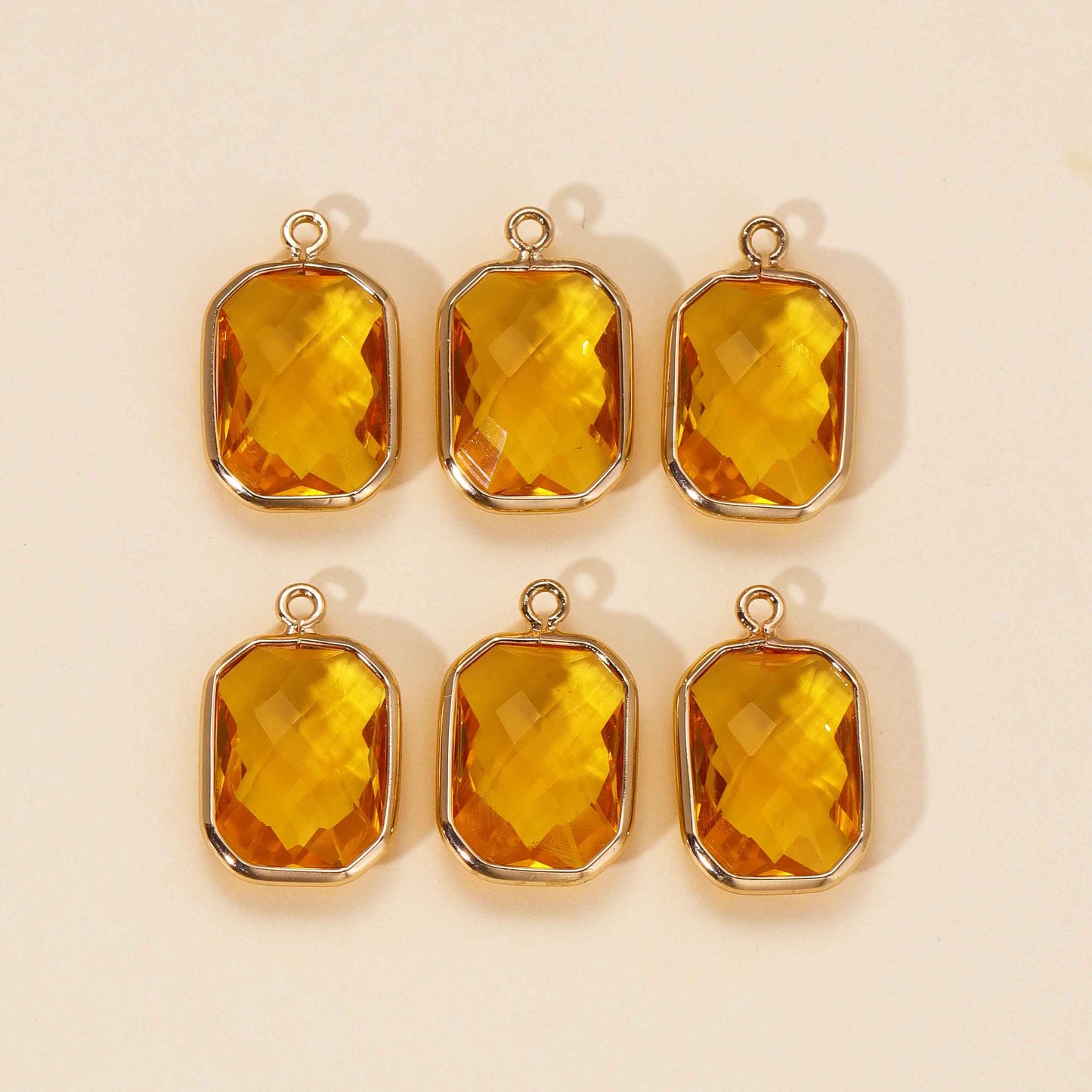 6Pcs Color Crystal Charm Square Shape Glass Pendants