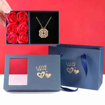 Lucky Four-leaf Clover Necklace with Rose Gift Box